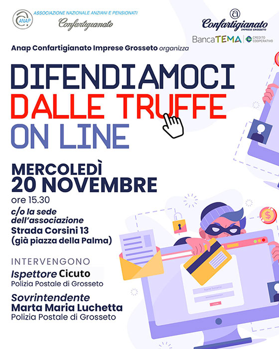 Locandina evento Difendiamoci dalle truffe on line