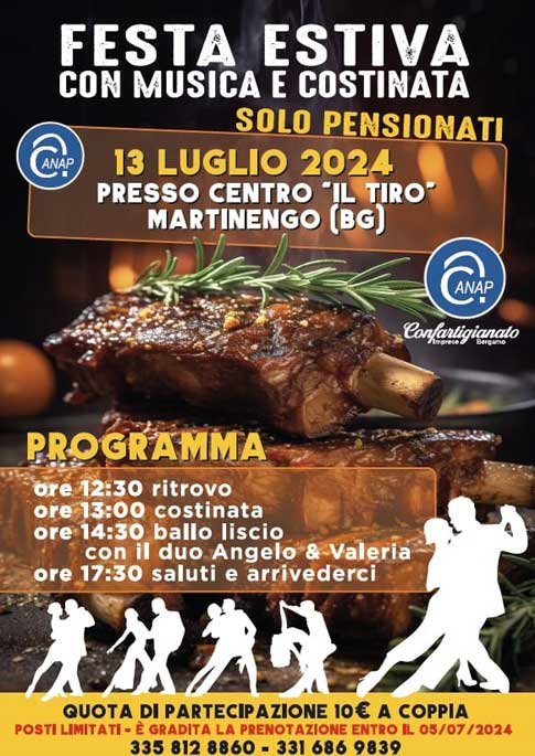 Programma festa estiva Anap Confartigianato Bergamo