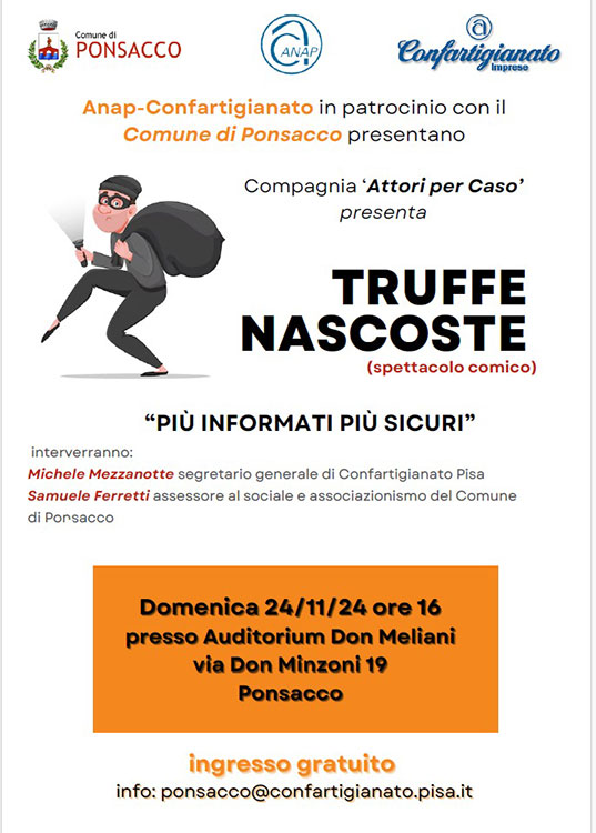 Programma evento teatrale Truffe Nascoste a Ponsacco